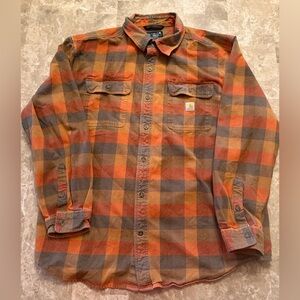 Carhartt LOOSE FIT HEAVYWEIGHT FLANNEL LONG SLEEVE PLAID Mens Size XL Brown